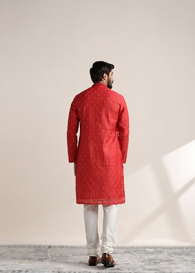 Fiesta Red Self Embroidered Kurta Set image number 5